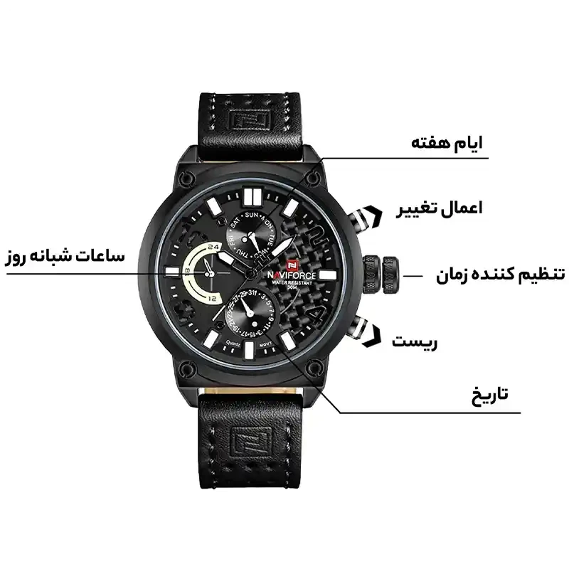 مشخصات کاربردی ساعت مچی مردانه نیوی فورس NAVIFORCE 9068l bwb